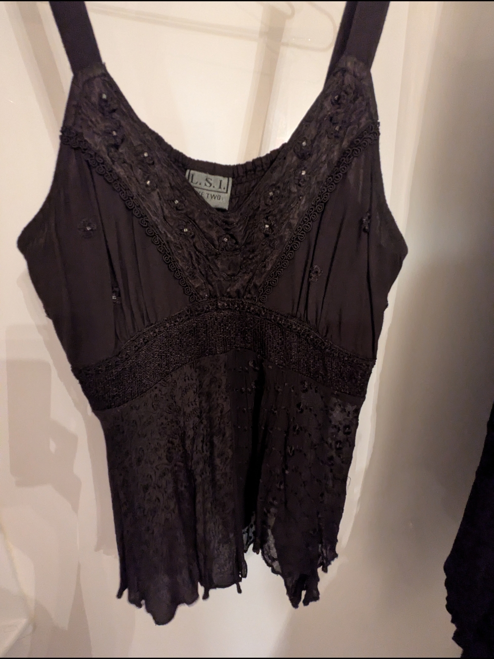 Black Embroidered Lace-Trim Tank Top